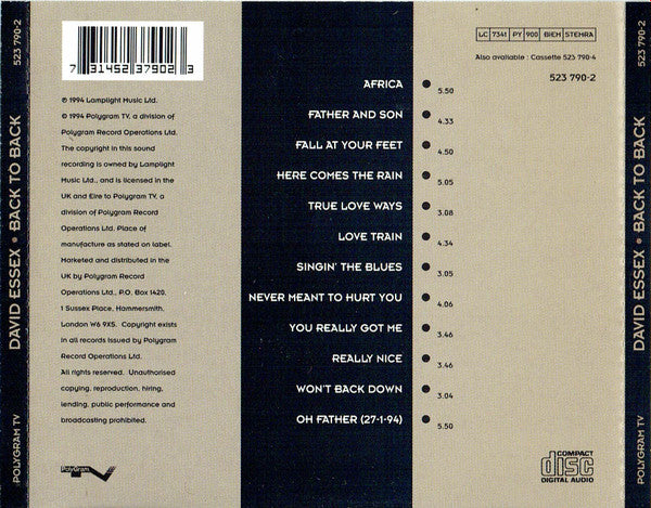 David Essex : Back To Back (CD, Album)