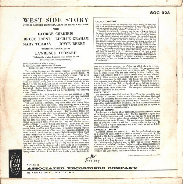 The West Side Story Orchestra* Conducted By Lawrence Leonard With George Chakiris, Bruce Trent, Lucille Graham : West Side Story (LP, Mono)