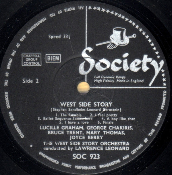 The West Side Story Orchestra* Conducted By Lawrence Leonard With George Chakiris, Bruce Trent, Lucille Graham : West Side Story (LP, Mono)