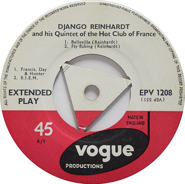 Django Reinhardt : Django Reinhardt And His Quintet Of The Hot Club Of France (7", EP, Tri)