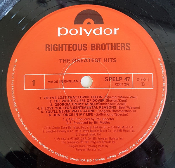 Righteous Brothers* : The Greatest Hits (LP, Comp, RE)