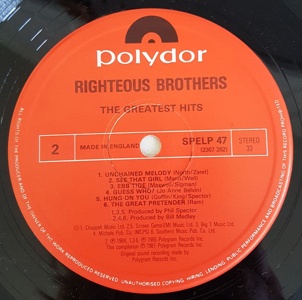 Righteous Brothers* : The Greatest Hits (LP, Comp, RE)