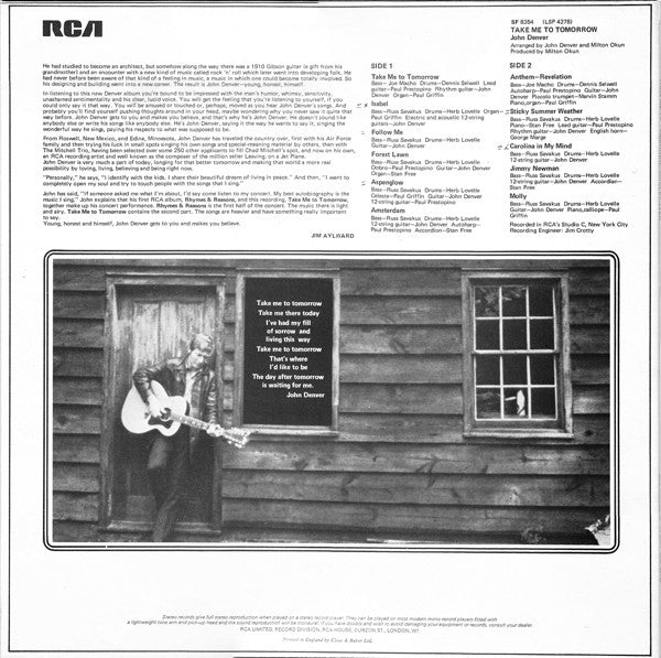 John Denver : Take Me To Tomorrow (LP, Album)