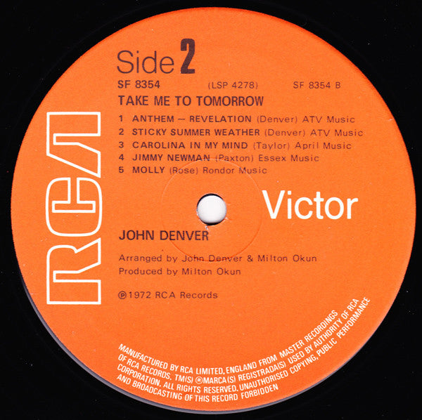 John Denver : Take Me To Tomorrow (LP, Album)