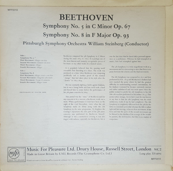 Ludwig van Beethoven, William Steinberg / Pittsburgh Symphony Orchestra : Symphony No. 5 In C Minor / Symphony No. 8 In F Major (LP, Mono, Red)