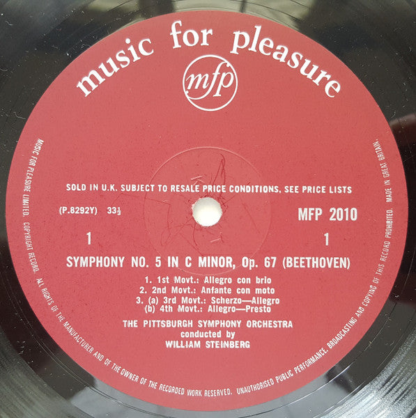 Ludwig van Beethoven, William Steinberg / Pittsburgh Symphony Orchestra : Symphony No. 5 In C Minor / Symphony No. 8 In F Major (LP, Mono, Red)