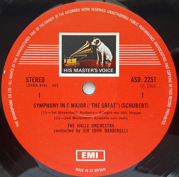 Schubert*, Sir John Barbirolli, The Hallé Orchestra* : Symphony No.9 ('The Great C Major') (LP, RP, 3rd)