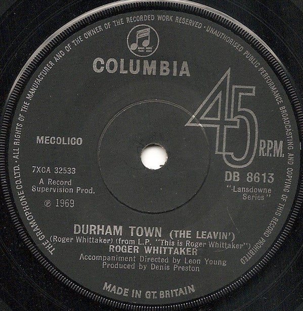 Roger Whittaker : Durham Town (7", Sol)