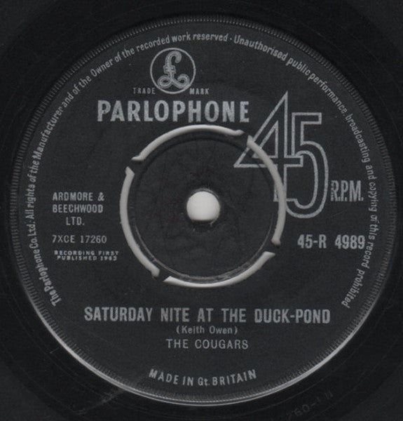 The Cougars (4) : Saturday Nite At The Duck Pond (7", Single)