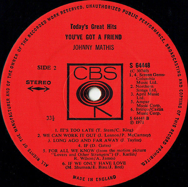 Johnny Mathis : You've Got A Friend (Today's Great Hits) (LP, Album)