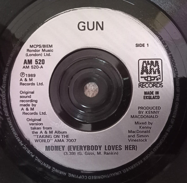 Gun (2) : Money (Everybody Loves Her) (7", Single, Sil)