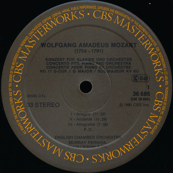 Mozart* – Murray Perahia ∙ English Chamber Orchestra : Mozart Concerti No. 17, K. 453 ∙ No. 18,  K. 456 (LP, Album, RE)