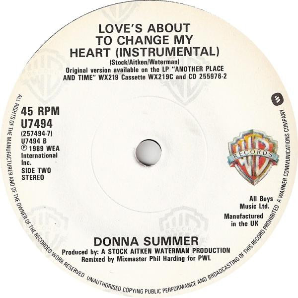 Donna Summer : Love's About To Change My Heart (7", Single)