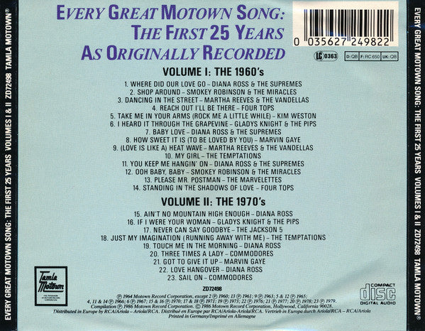 Various : Every Great Motown Song: The First 25 Years As Originally Recorded (CD, Comp, RM, Son)