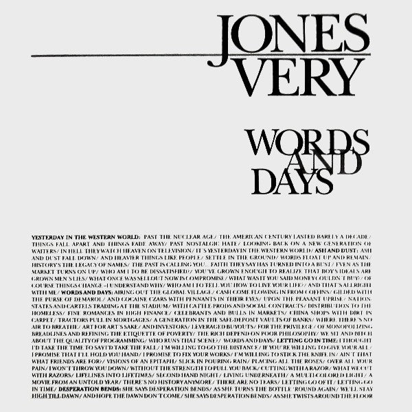 Jones Very : Words And Days (CD, Album)