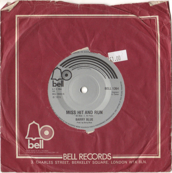 Barry Blue : Miss Hit And Run (7", Single, Sol)