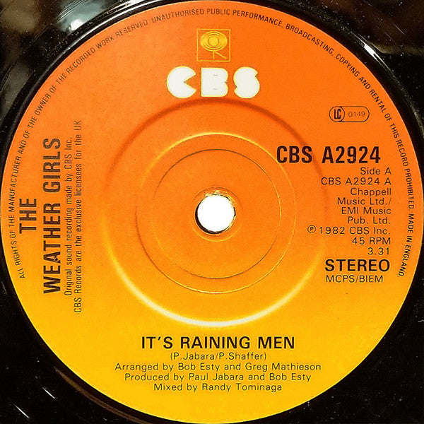 The Weather Girls : It's Raining Men (7", Single, RE)