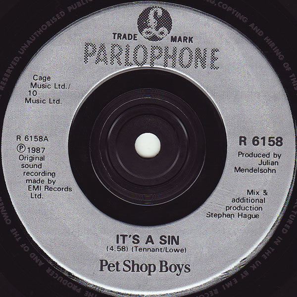 Pet Shop Boys : It's A Sin (7", Single, Sil)