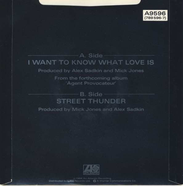 Foreigner : I Want To Know What Love Is (7", Single, Pap)