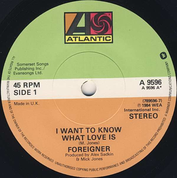 Foreigner : I Want To Know What Love Is (7", Single, Pap)