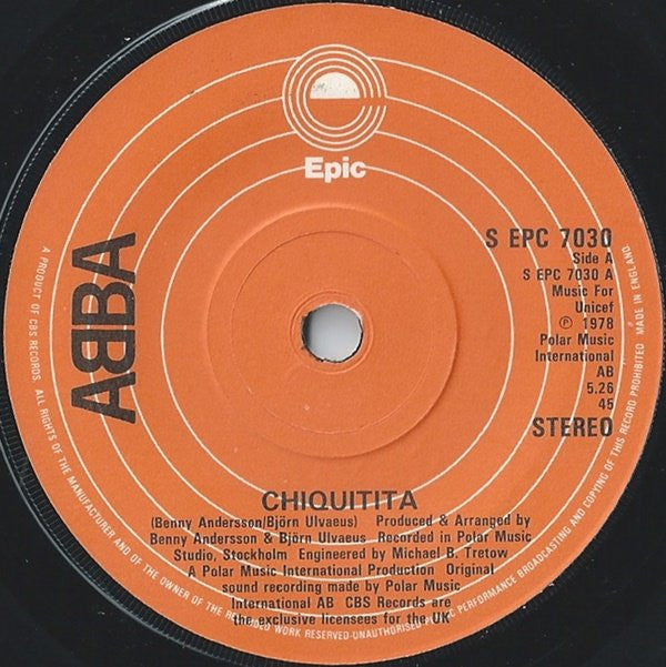 ABBA : Chiquitita (7", Single, Sol)