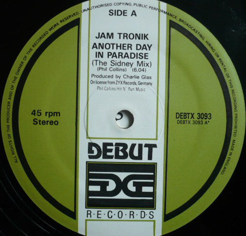 Jam Tronik : Another Day In Paradise (12", Single)