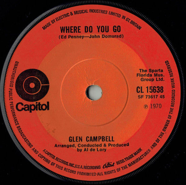 Glen Campbell : Honey Come Back (7", Single, Sol)