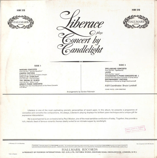 Liberace : Concert By Candlelight (LP, Album)