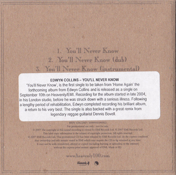 Edwyn Collins : You'll Never Know (CD, Single, Promo)