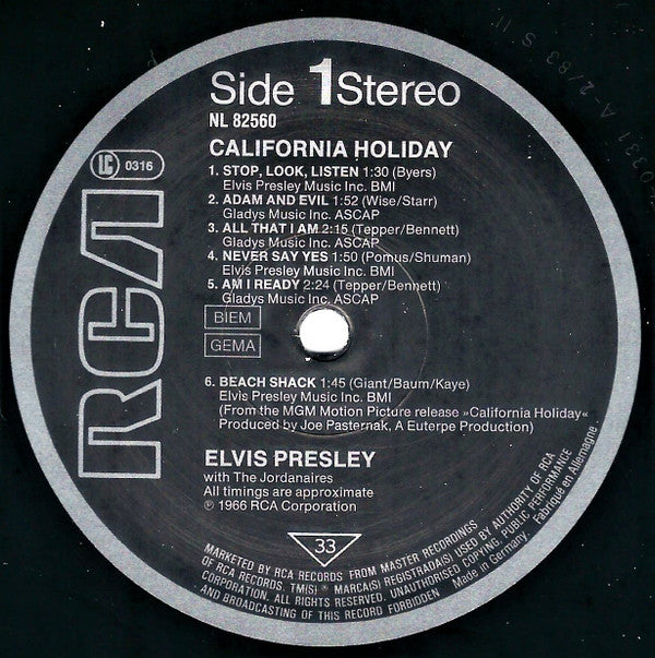 Elvis Presley : California Holiday (LP, Album, RE)