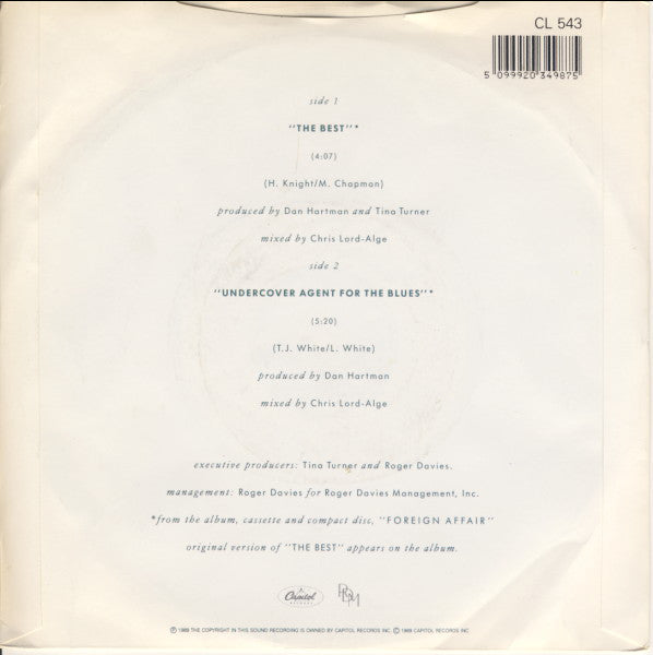 Tina Turner : The Best (7", Single, Sil)