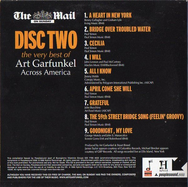 Art Garfunkel : The Very Best Of Art Garfunkel Across America (CD, Album, Promo)