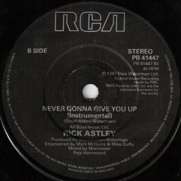 Rick Astley : Never Gonna Give You Up (7", Single)