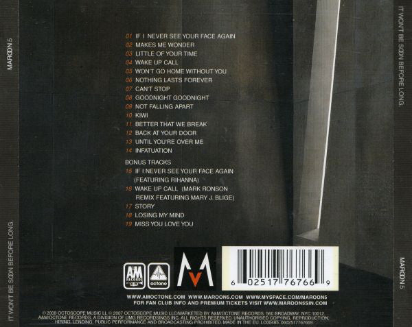 Maroon 5 : It Won't Be Soon Before Long (CD, Album, S/Edition)