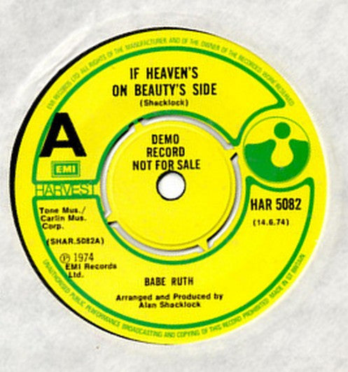 Babe Ruth : If Heaven's On Beauty's Side (7", Promo)