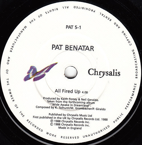 Pat Benatar : All Fired Up (7", Single)