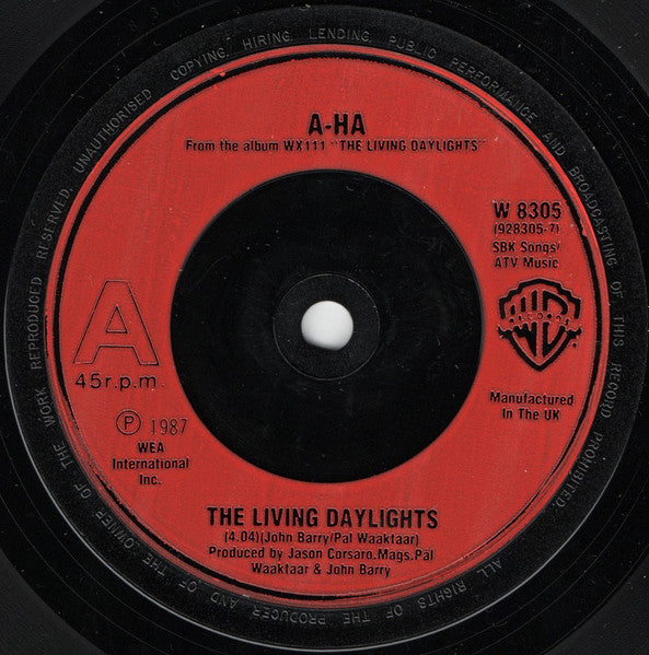 a-ha : The Living Daylights (7", Single, Red)