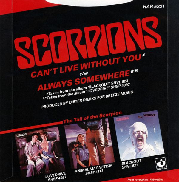 Scorpions : Can't Live Without You (7", Single, Cle)