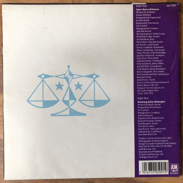 Sam Brown : Can I Get A Witness? (7", Single, Pos)