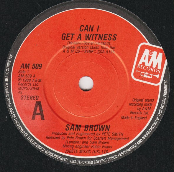 Sam Brown : Can I Get A Witness? (7", Single, Pos)
