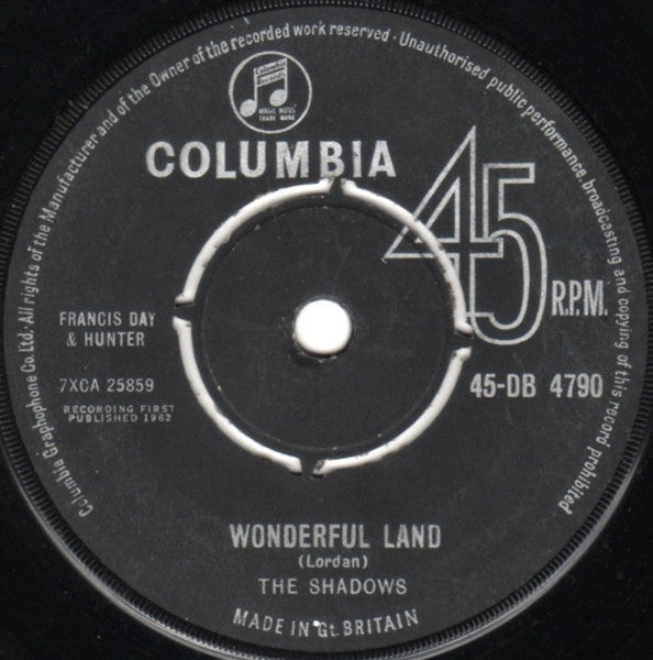 The Shadows : Wonderful Land (7", Single, RE, Bla)