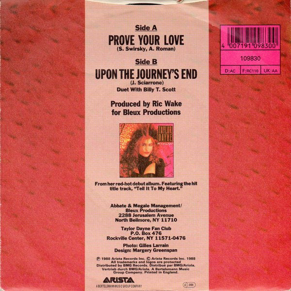 Taylor Dayne : Prove Your Love (7", Single)
