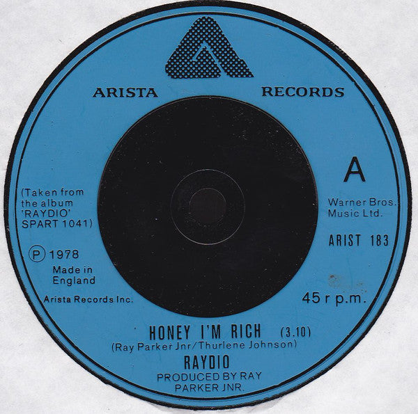 Raydio : Honey I'm Rich C/W. Me (7", Blu)