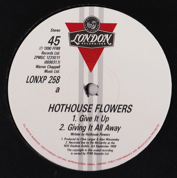 Hothouse Flowers : Give It Up (Live) (12", Single, Col + Box, Ltd)