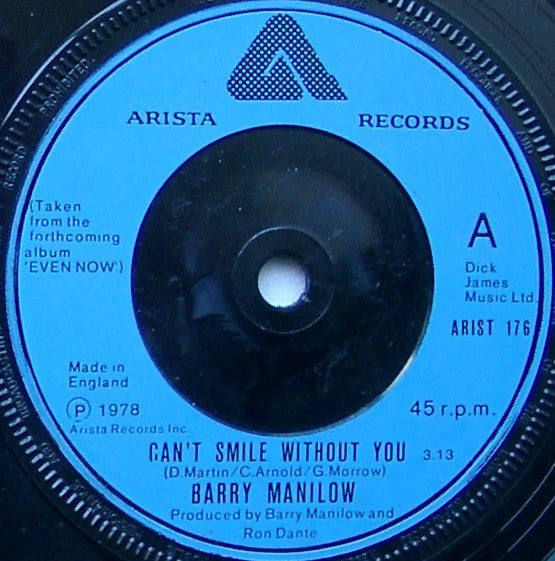 Barry Manilow : Can't Smile Without You (7", Single)