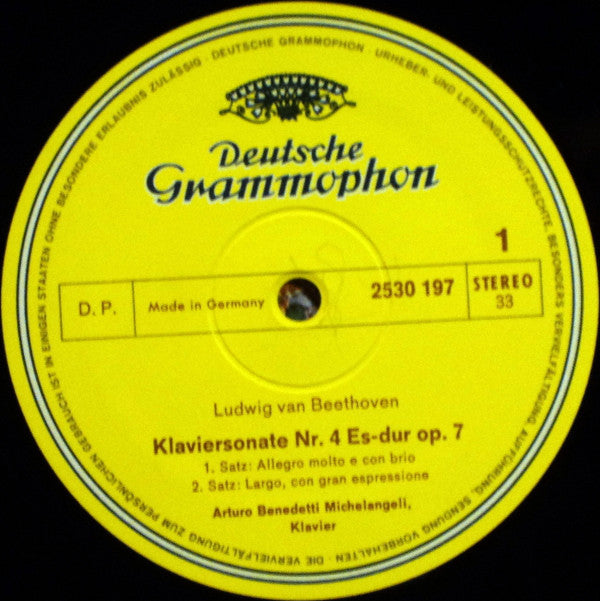 Ludwig van Beethoven, Arturo Benedetti Michelangeli : Sonate Nr. 4 Es-dur Op. 7 (In E Flat Major) (LP)