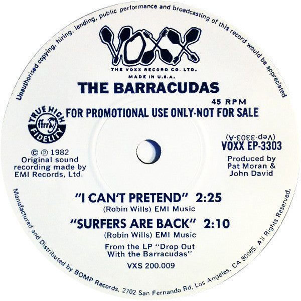 Barracudas : I Can't Pretend (7", EP, Promo)