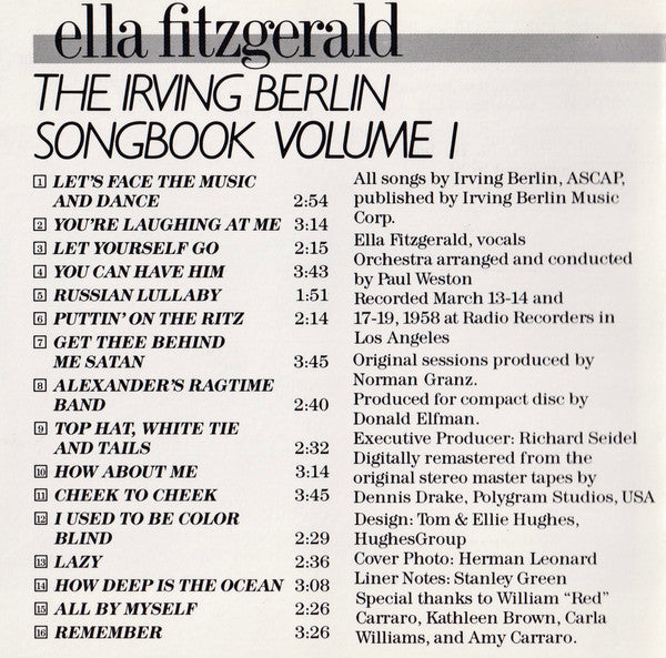 Ella Fitzgerald : The Irving Berlin Songbook Volume 1 (CD, Album, RE, RM)