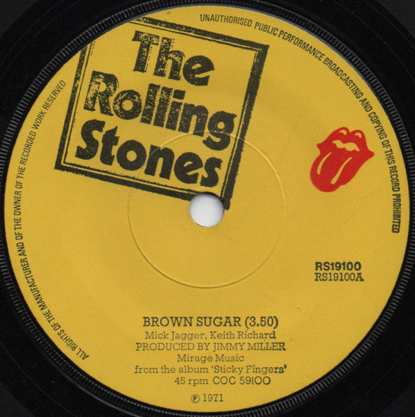 The Rolling Stones : Brown Sugar (7", Single, Sol)