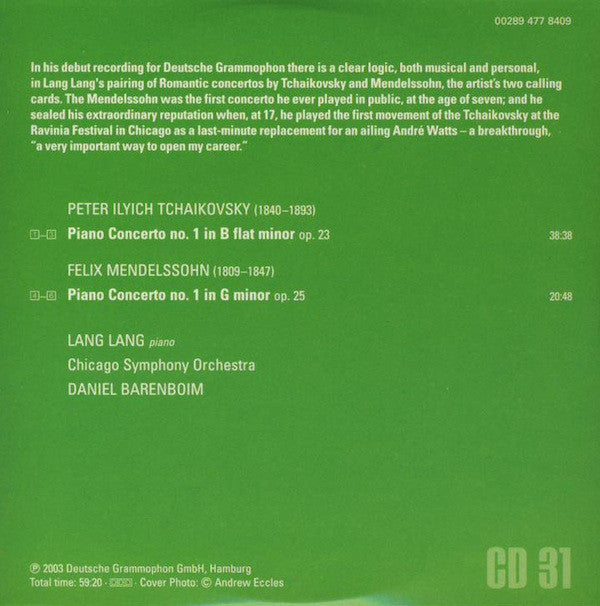 Pyotr Ilyich Tchaikovsky | Felix Mendelssohn-Bartholdy - Lang Lang, Chicago Symphony Orchestra, Daniel Barenboim : First Piano Concertos (CD, Album, RE, Car)